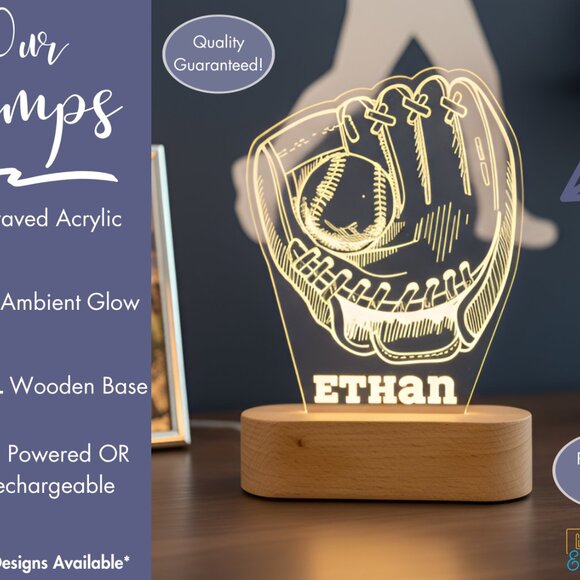 Baseball Glove Night Light – Personalized LED Sports Room Decor - Picture 3 of 8